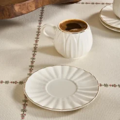 Sale Eylul 12-Piece Bone China Espresso Turkish Coffee Cup Set for 6 People, 85ml, White Espresso & Turkish Coffee Cup Sets