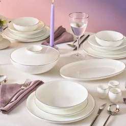 Best Fine Bone New Meridian 55-Piece Dinner Set for 12 People, Platin See All Dinner Sets|Bone China Dinner Sets