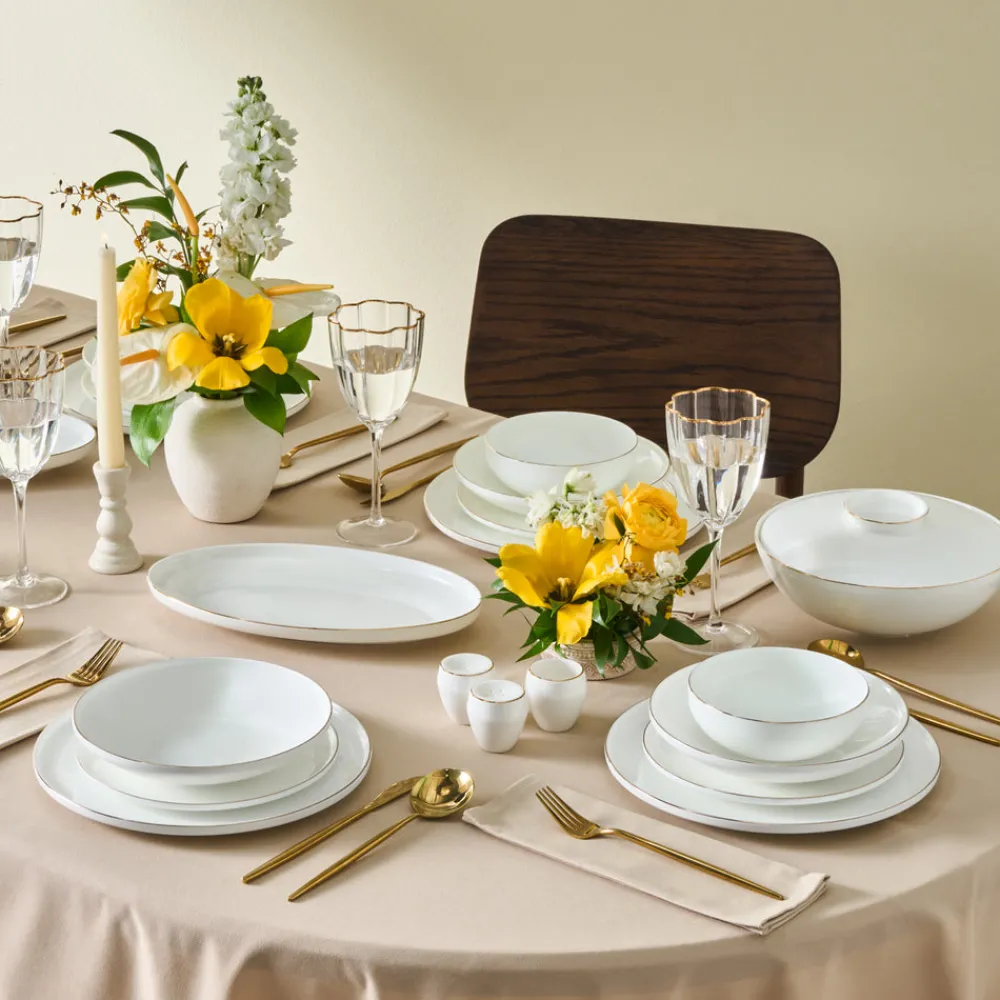 Outlet Fine Bone New Meridian 55-Piece Dinner Set for 12 People, See All Dinner Sets|Bone China Dinner Sets