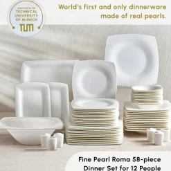 Fine Pearl Roma 58-Piece Dinner Set for 12 People, White Fine Bone Dinner Sets|Fine Pearl Dinner Sets