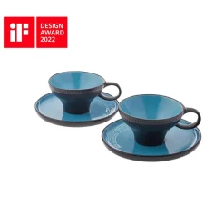 Fit Collection 4 Piece Stoneware Tea Cup and Saucer Set for 2 People, 10cmx5.5cm, Blue Black Tea Set