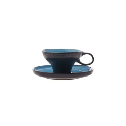 Fit Collection 4 Piece Stoneware Tea Cup and Saucer Set for 2 People, 10cmx5.5cm, Blue Black Tea Set