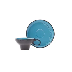 Fit Collection 4 Piece Stoneware Tea Cup and Saucer Set for 2 People, 10cmx5.5cm, Blue Black Tea Set