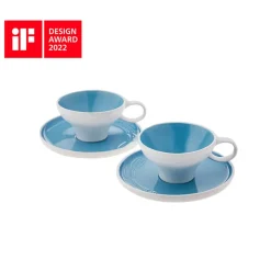 Sale Fit Collection 4 Piece Stoneware Tea Cup and Saucer Set for 2 People, 10cmx5.5cm, Blue White Tea Set