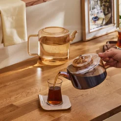 Discount Flat Borosilicate Glass Teapot, Amber Turkish Coffee Pots|Turkish Teapots