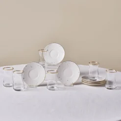 New Fleur 12-Piece Glass Turkish Tea Set for 6 People, 170ml, Turkish Tea Sets