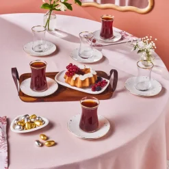 New Fleur 12-Piece Glass Turkish Tea Set for 6 People, 170ml, Turkish Tea Sets
