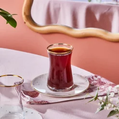 New Fleur 12-Piece Glass Turkish Tea Set for 6 People, 170ml, Turkish Tea Sets