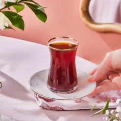 New Fleur 12-Piece Glass Turkish Tea Set for 6 People, 170ml, Turkish Tea Sets