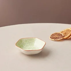 Floral Porcelain Hexagon Snack Bowl, 10cm, Green Bowls