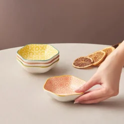 Floral Porcelain Hexagon Snack Bowl, 10cm, Green Bowls