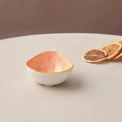 Clearance Floral Porcelain Triangle Snack Bowl, 10cm, Orange Bowls