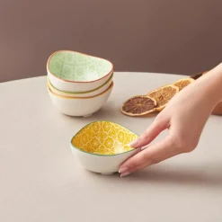 Clearance Floral Porcelain Triangle Snack Bowl, 10cm, Orange Bowls