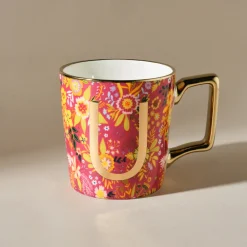 Clearance Flower Porcelain Letter U Mug, 350ml, Multi Mugs