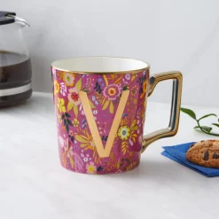 Outlet Flower Porcelain Letter V Mug, 350ml, Multi Mugs