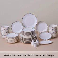 Clearance Forever Bone China New Brillo 53-Piece Dinner set for 12 People, Multi See All Dinner Sets|Bone China Dinner Sets