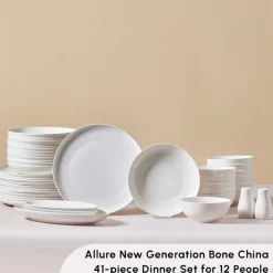 Hot Forever Bone China Allure 41-Piece Dinner Set for 12 People, White See All Dinner Sets|Bone China Dinner Sets