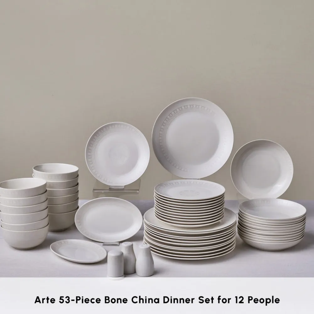 Online Forever Bone China Arte 53-Piece Dinner Set for 12 People, White See All Dinner Sets|Bone China Dinner Sets