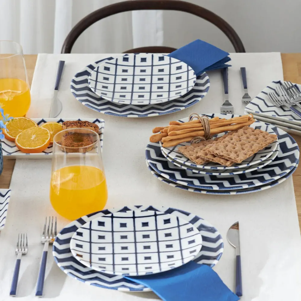 Best Forever Bone China Bettoni 18-Piece Serveware Set for 6 People, White Navy Blue See All Serveware Sets|Porcelain Serveware Sets