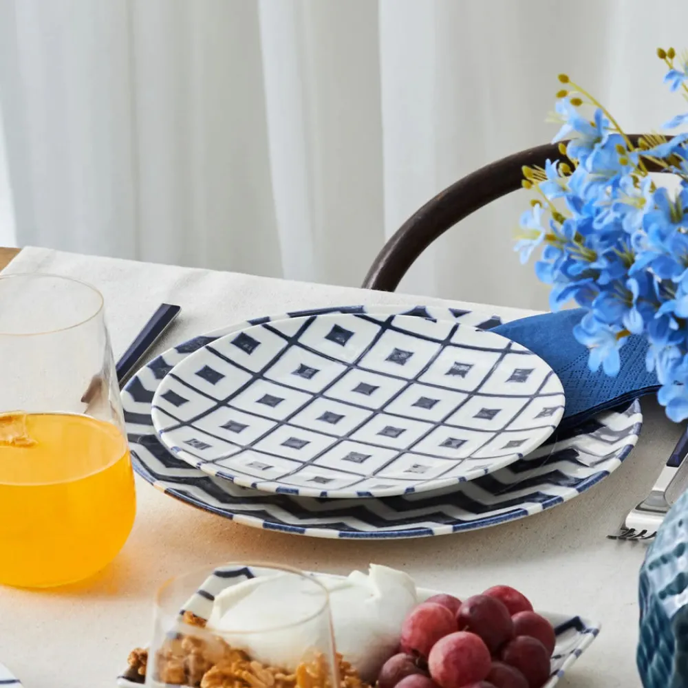 Best Forever Bone China Bettoni 18-Piece Serveware Set for 6 People, White Navy Blue See All Serveware Sets|Porcelain Serveware Sets