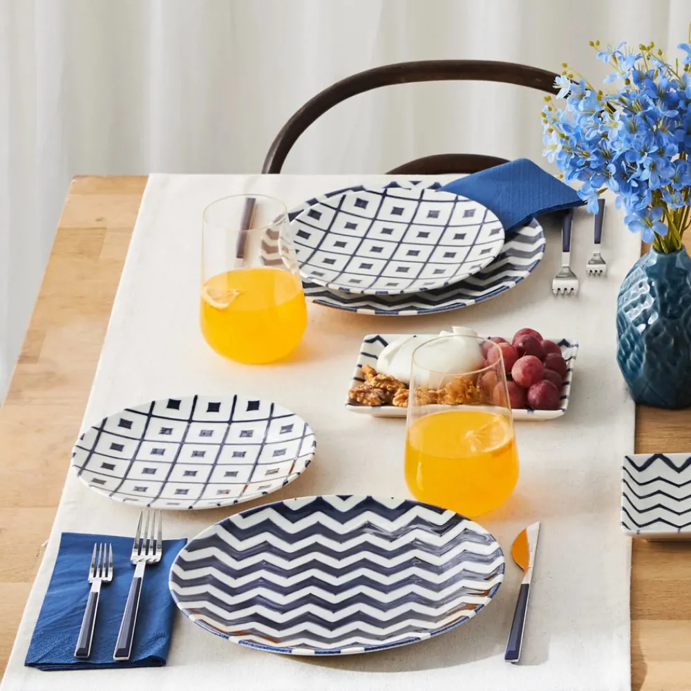 Best Forever Bone China Bettoni 18-Piece Serveware Set for 6 People, White Navy Blue See All Serveware Sets|Porcelain Serveware Sets