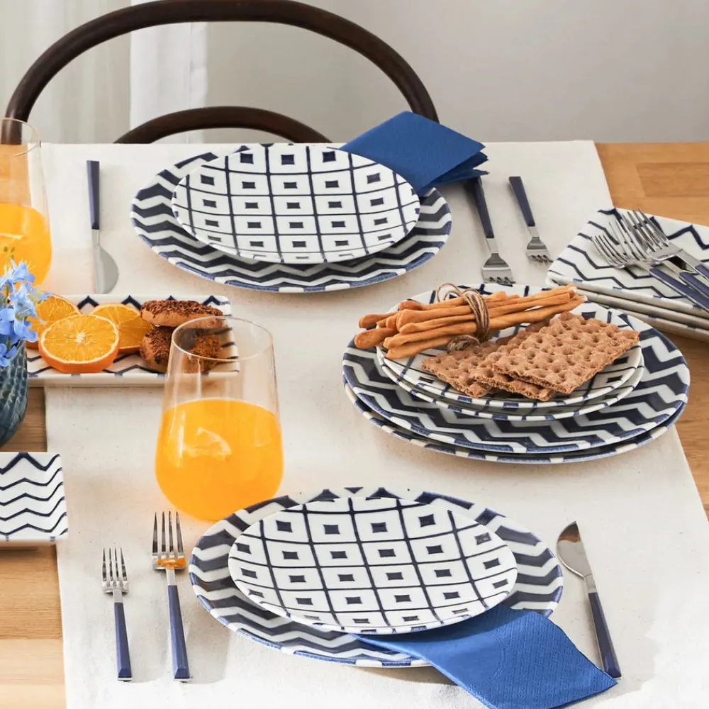 Best Forever Bone China Bettoni 18-Piece Serveware Set for 6 People, White Navy Blue See All Serveware Sets|Porcelain Serveware Sets