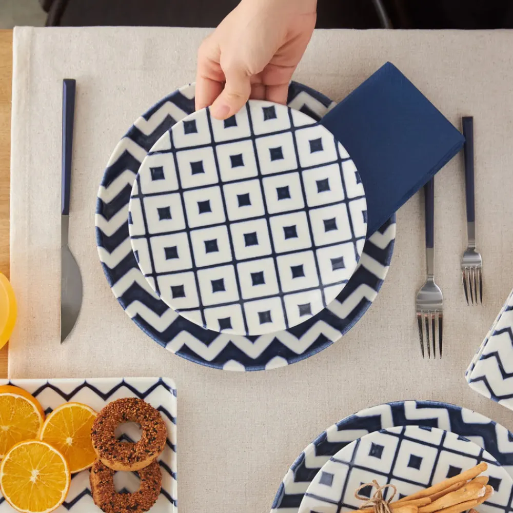 Best Forever Bone China Bettoni 18-Piece Serveware Set for 6 People, White Navy Blue See All Serveware Sets|Porcelain Serveware Sets