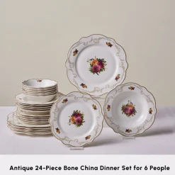 Best Forever Bone China Antique 24-Piece Dinner Set for 6 People, Multi See All Dinner Sets|Bone China Dinner Sets