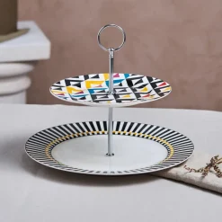 Online Game Porcelain 2-Tier Cake Stand, 27cm, Multi Serving Platters