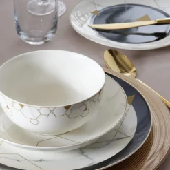 Clearance Gem 24-Piece Bone China Dinner Set for 6 People, Black Gold White See All Dinner Sets|Bone China Dinner Sets