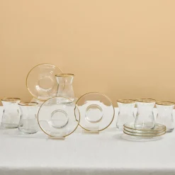 Sale Gent 12-Piece Turkish Tea Set for 6 People, 132ml, Turkish Tea Sets