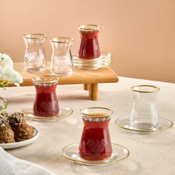 Sale Gent 12-Piece Turkish Tea Set for 6 People, 132ml, Turkish Tea Sets