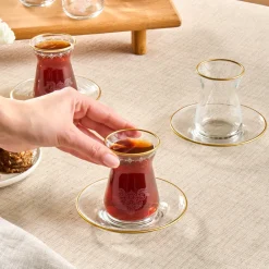 Sale Gent 12-Piece Turkish Tea Set for 6 People, 132ml, Turkish Tea Sets