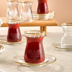 Sale Gent 12-Piece Turkish Tea Set for 6 People, 132ml, Turkish Tea Sets