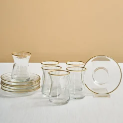 Sale Gent 12-Piece Turkish Tea Set for 6 People, 132ml, Turkish Tea Sets