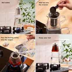 Discount Giza Borosilicate Glass Teapot Set, Transparent Turkish Coffee Pots|Turkish Teapots