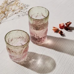 Online Glacier Glass Tumbler Glass, 287ml, Transparent Red Green Tumbler Glasses