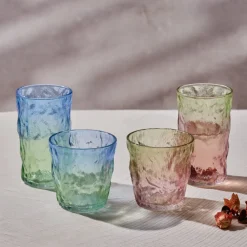 Online Glacier Glass Tumbler Glass, 287ml, Transparent Red Green Tumbler Glasses