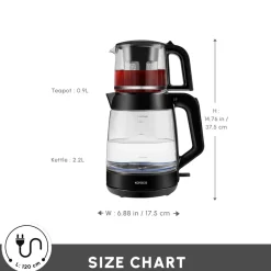 Outlet Glass Tea XL 2 in 1 Tea Maker Kettle, 1900W, Shiny Black Tea Machines