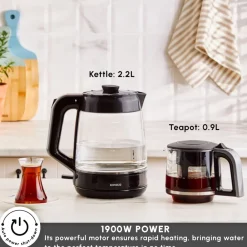 Outlet Glass Tea XL 2 in 1 Tea Maker Kettle, 1900W, Shiny Black Tea Machines