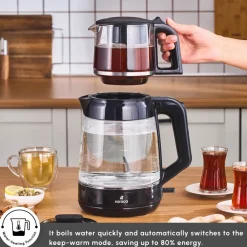 Outlet Glass Tea XL 2 in 1 Tea Maker Kettle, 1900W, Shiny Black Tea Machines