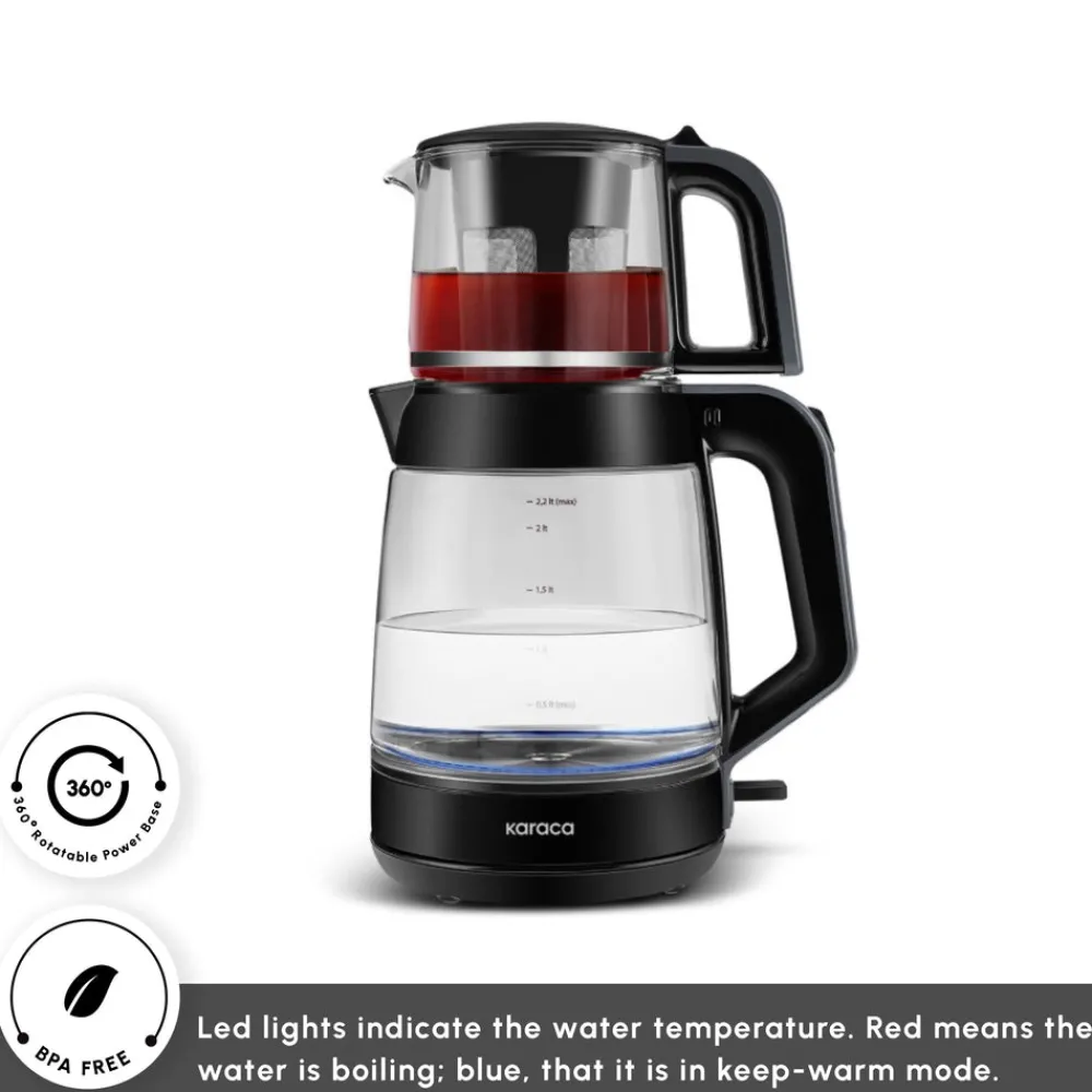 Outlet Glass Tea XL 2 in 1 Tea Maker Kettle, 1900W, Shiny Black Tea Machines