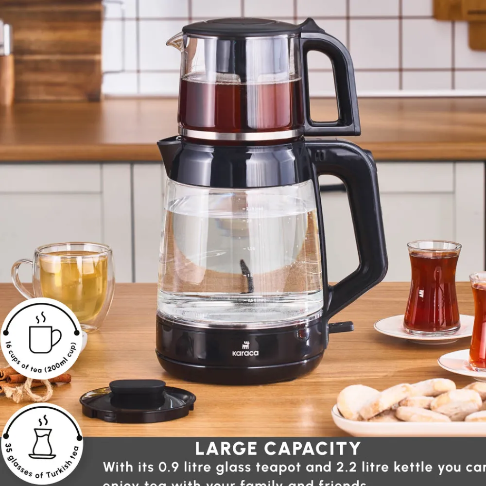 Outlet Glass Tea XL 2 in 1 Tea Maker Kettle, 1900W, Shiny Black Tea Machines