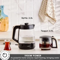 New Glass Tea XL 2 in 1 Tea Maker Kettle, 1900W, Tea Machines