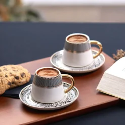 Best Globe 4 Piece Porcelain Espresso Turkish Coffee Cup Set for 2 People, 80ml, Multi Espresso & Turkish Coffee Cup Sets