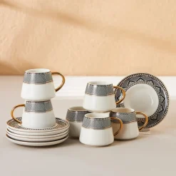 Clearance Globe 12-Piece Porcelain Espresso Turkish Coffee Cup Set for 6 People, 80ml, Multi Espresso & Turkish Coffee Cup Sets