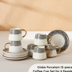 Clearance Globe 12-Piece Porcelain Espresso Turkish Coffee Cup Set for 6 People, 80ml, Multi Espresso & Turkish Coffee Cup Sets