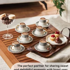 Clearance Globe 12-Piece Porcelain Espresso Turkish Coffee Cup Set for 6 People, 80ml, Multi Espresso & Turkish Coffee Cup Sets