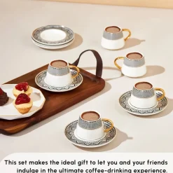 Clearance Globe 12-Piece Porcelain Espresso Turkish Coffee Cup Set for 6 People, 80ml, Multi Espresso & Turkish Coffee Cup Sets
