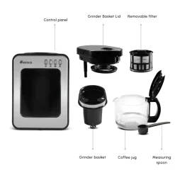 Discount Grindmaestro Filter Coffee Maker with Built-in Grinder, 0,5L, 600W, Inox Filter Coffee Machines|Coffee Machines